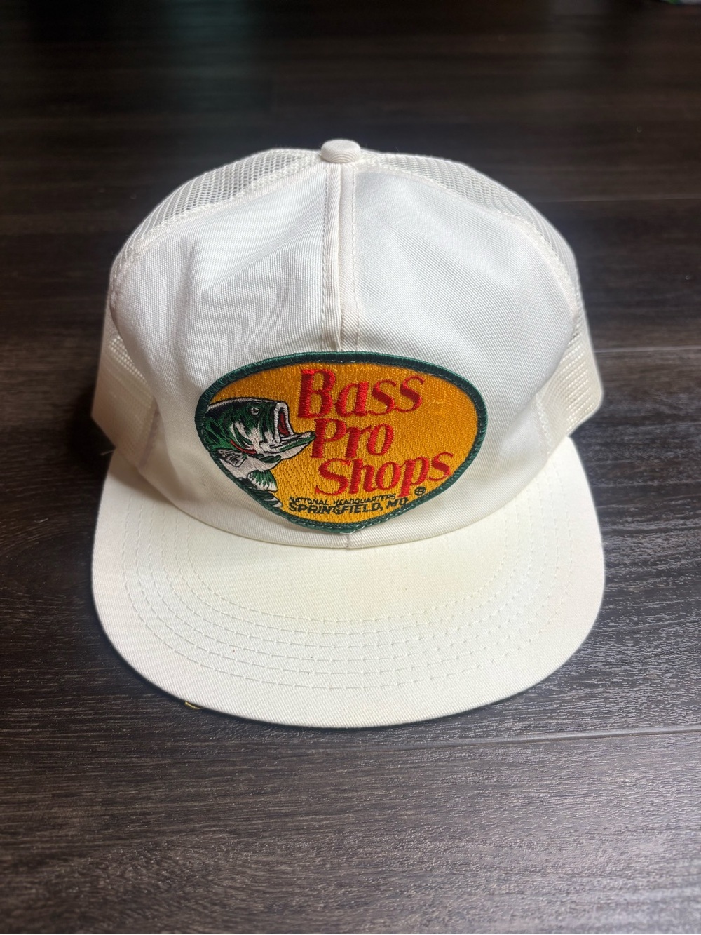 Vintage White Bass Pro Shops Patch Logo Snap Back Hat K Products